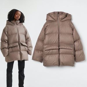 H&M Trend Premium Selection Oversized Down Coat Puffer Jacket in Taupe Size XS